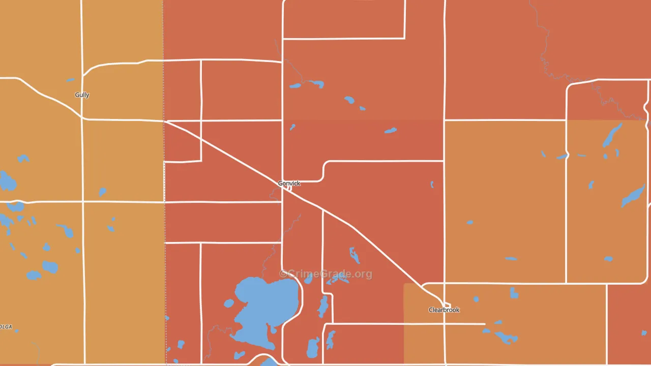 Gonvick, MN Map of Robbery Rates