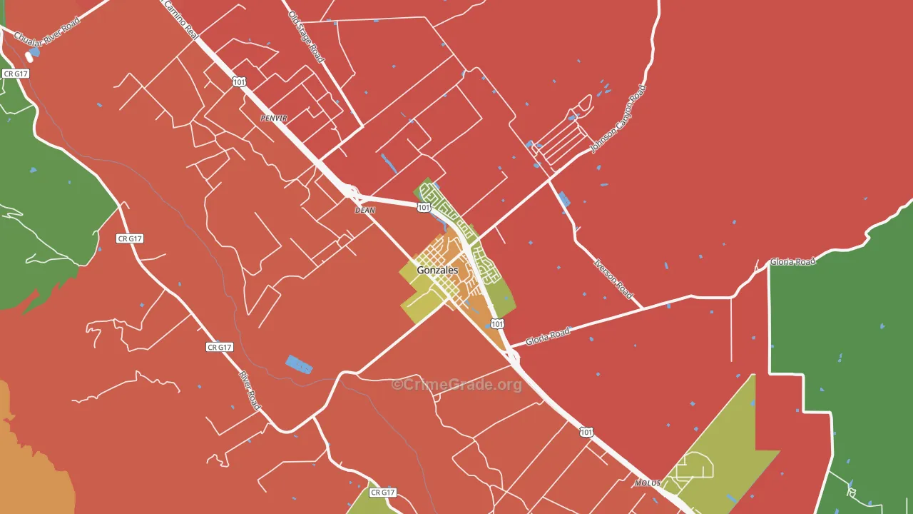 Gonzales, CA Map of Robbery Rates