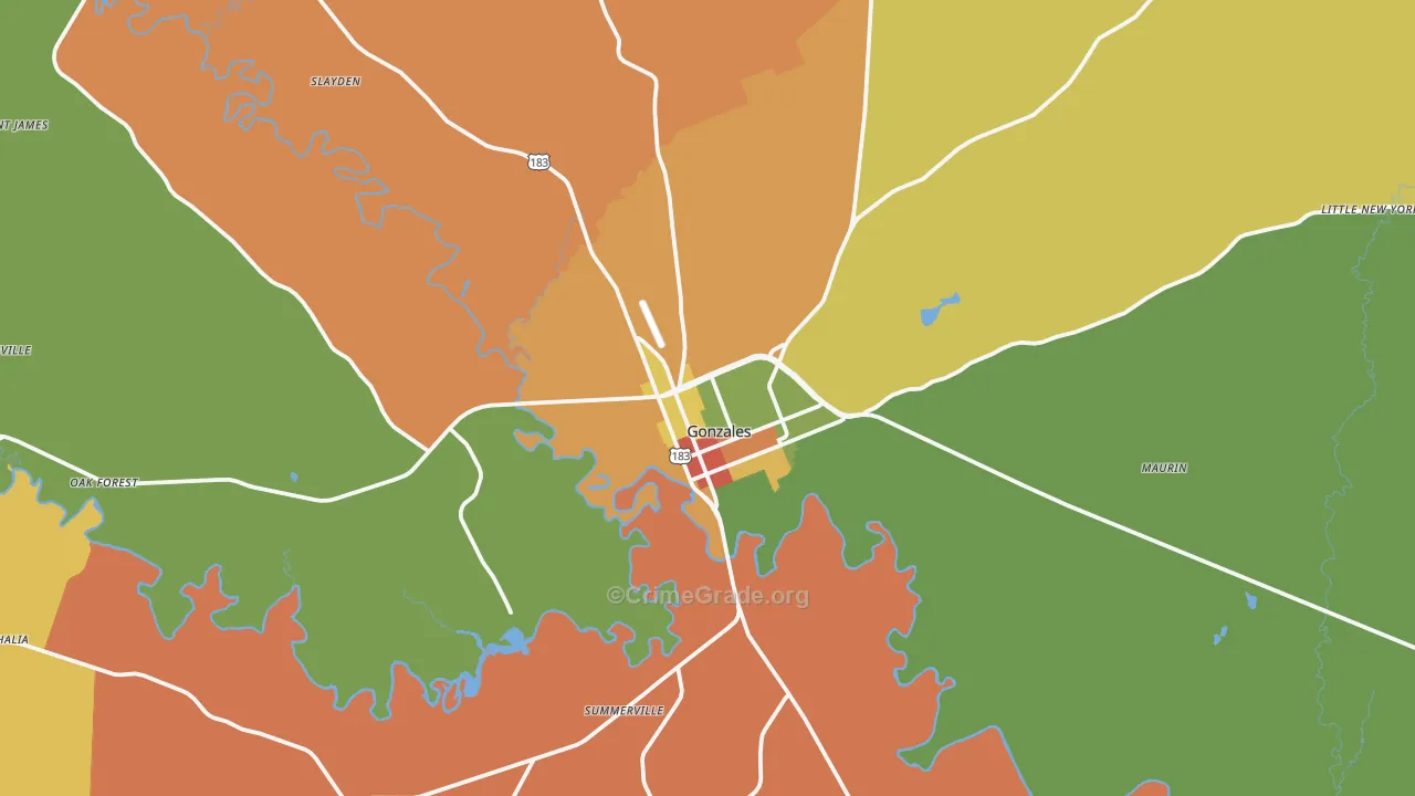Gonzales, TX Map of Robbery Rates
