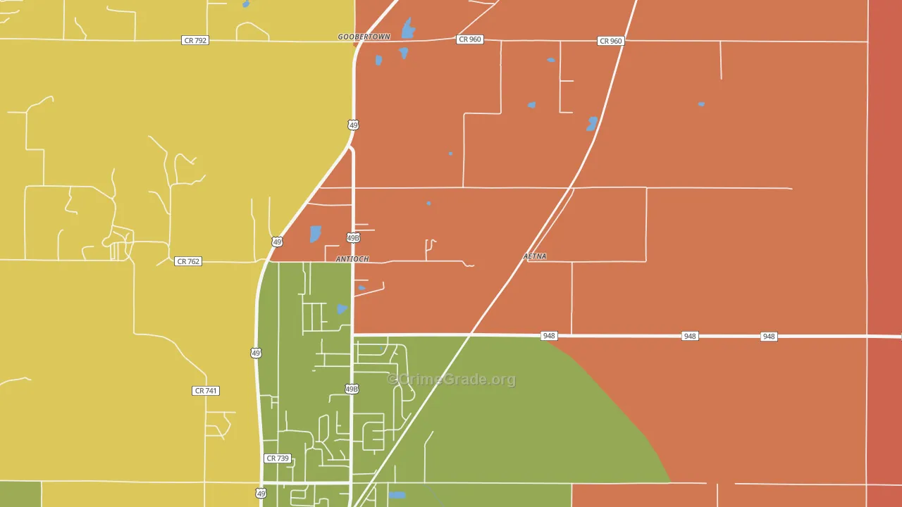 Goobertown, AR Map of Robbery Rates