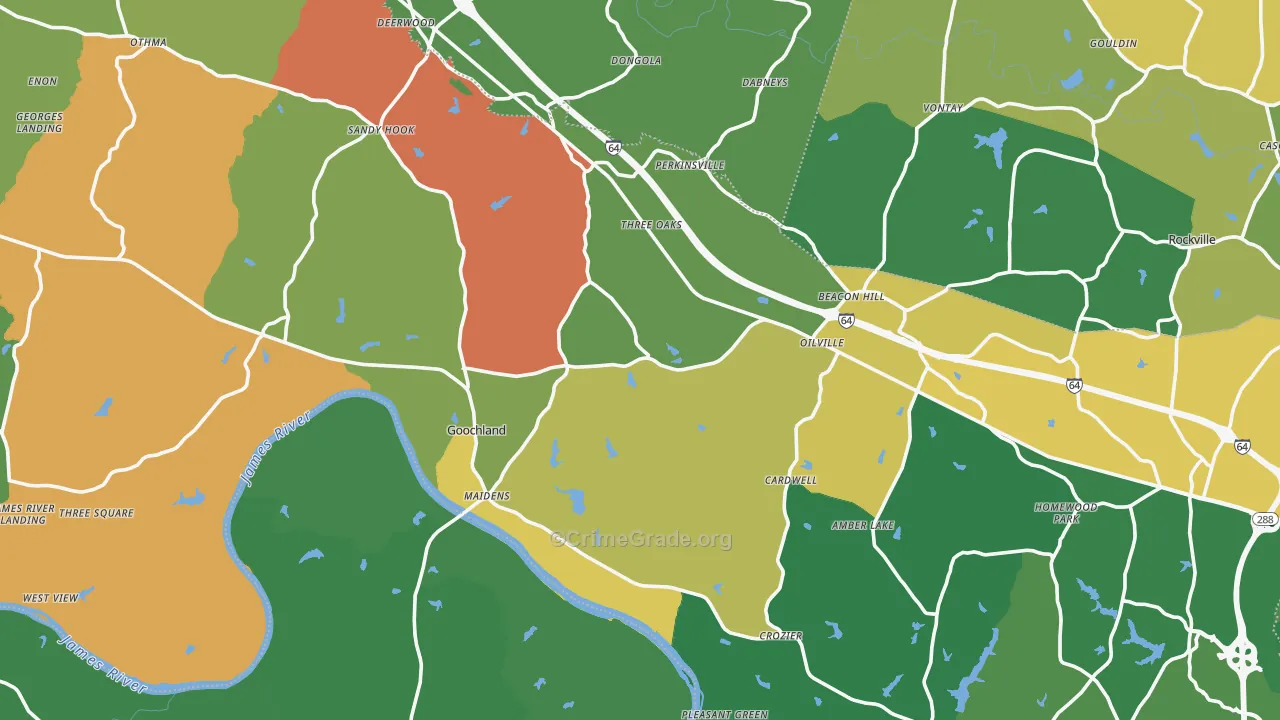 Goochland County, VA Map of Robbery Rates