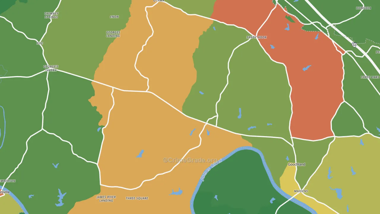 Goochland, VA Map of Robbery Rates