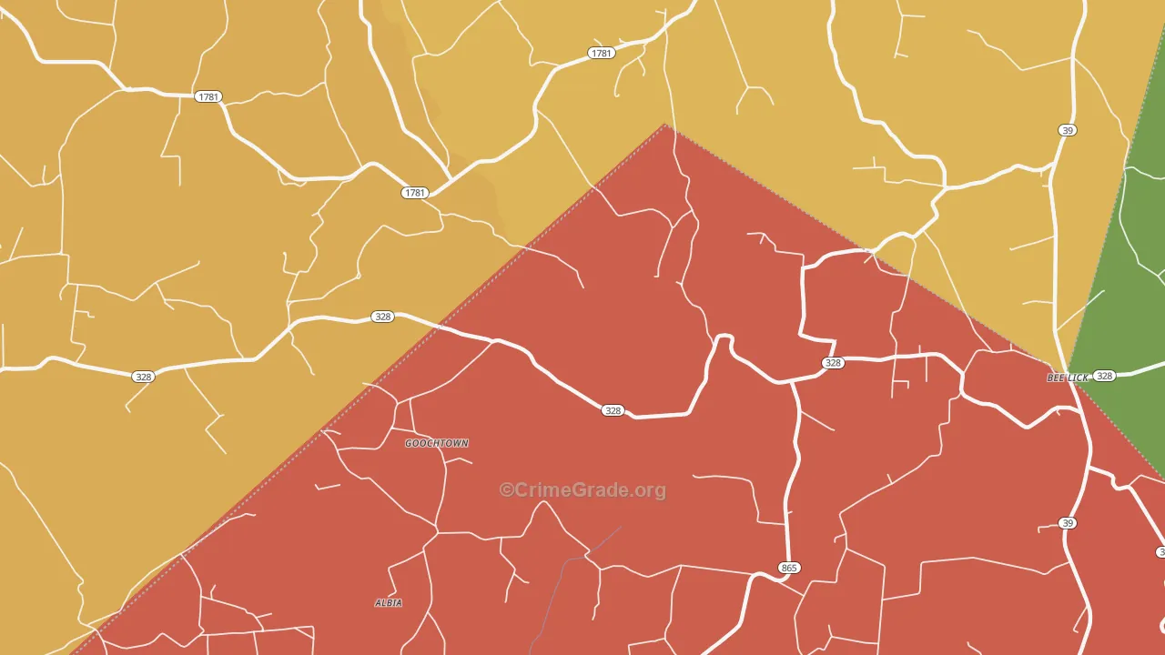 Goochtown, KY Map of Robbery Rates