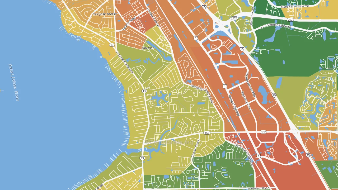 Goodby's Creek, Jacksonville, FL Map of Robbery Rates