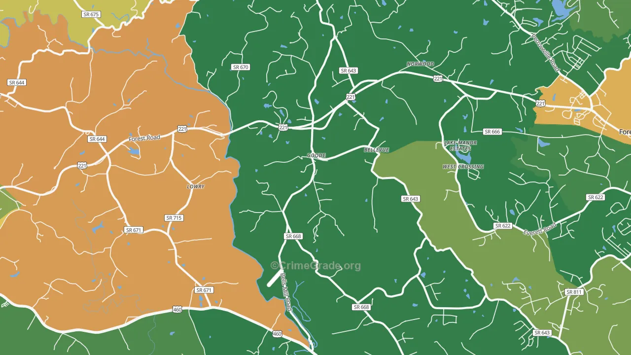 Goode, VA Map of Robbery Rates