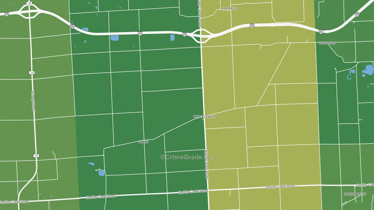 Goodells, MI Map of Robbery Rates