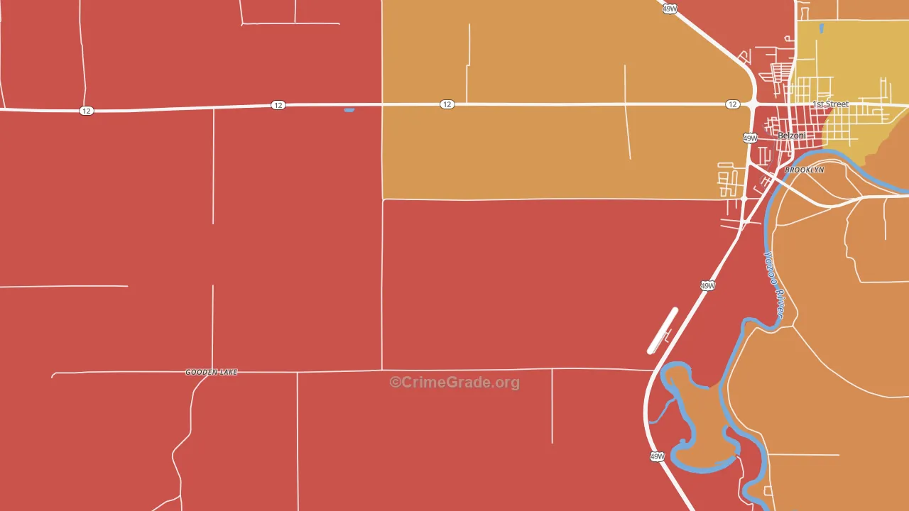 Gooden Lake, MS Map of Robbery Rates