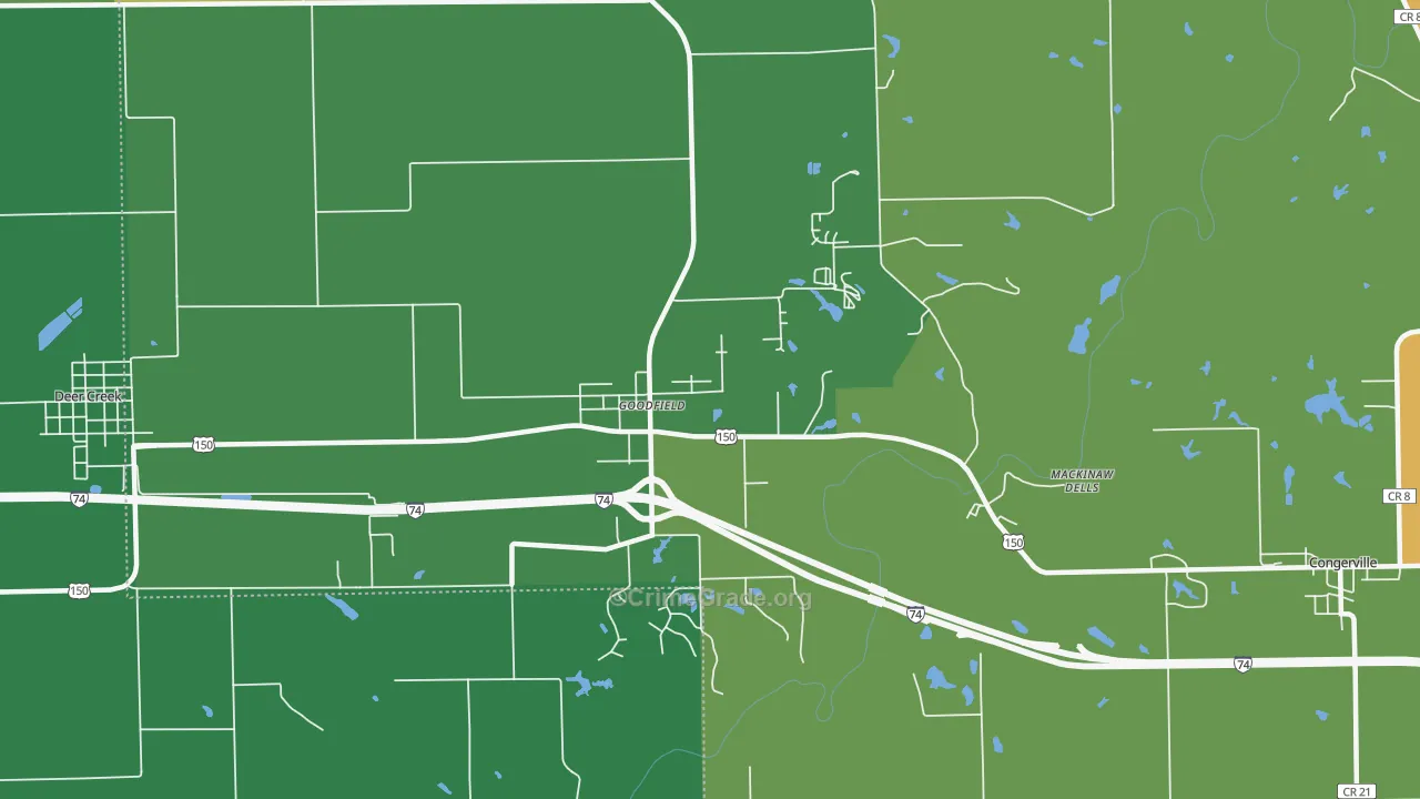 Goodfield, IL Map of Robbery Rates