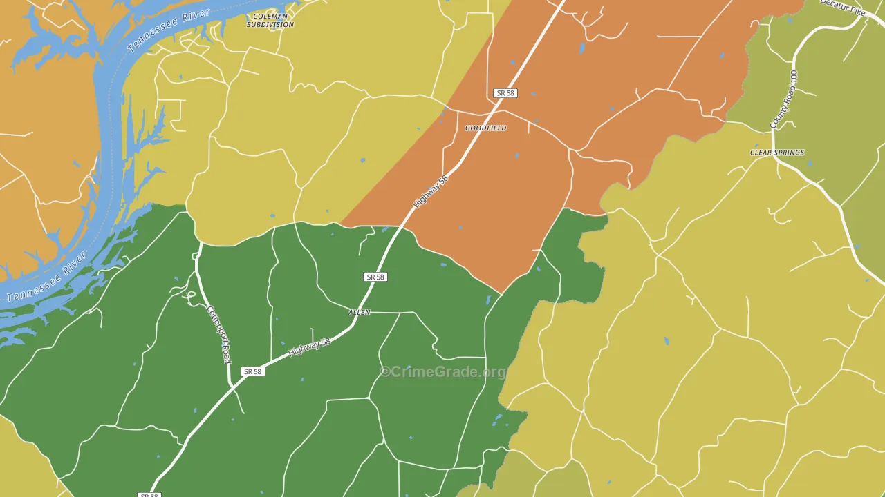 Goodfield, TN Map of Robbery Rates