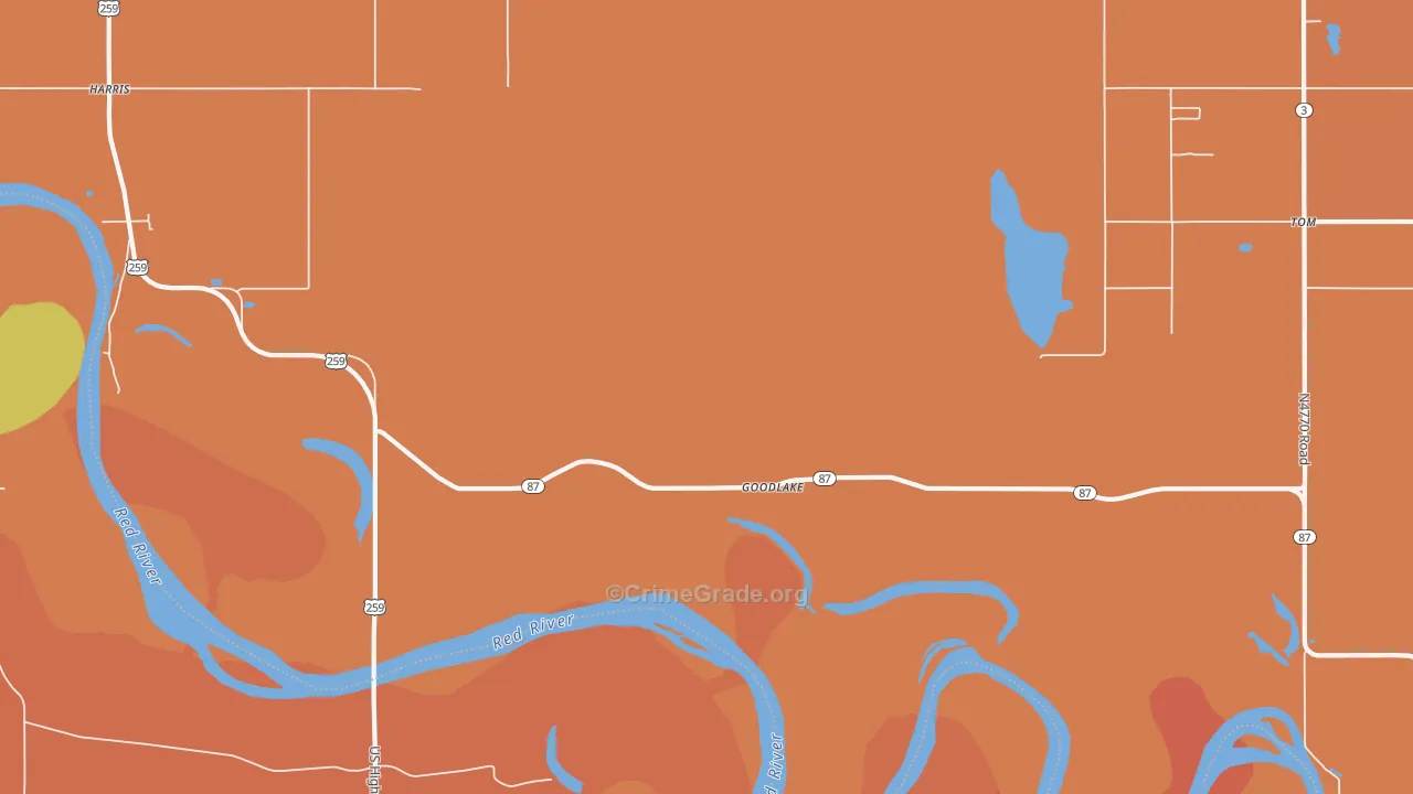 Goodlake, OK Map of Robbery Rates