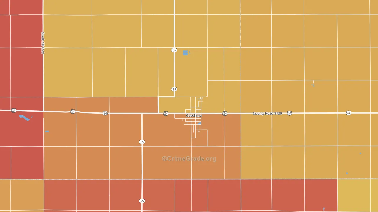 Goodland, IN Map of Robbery Rates