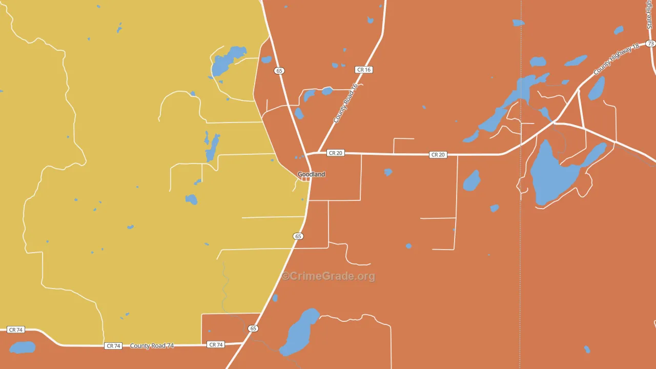 Goodland, MN Map of Robbery Rates