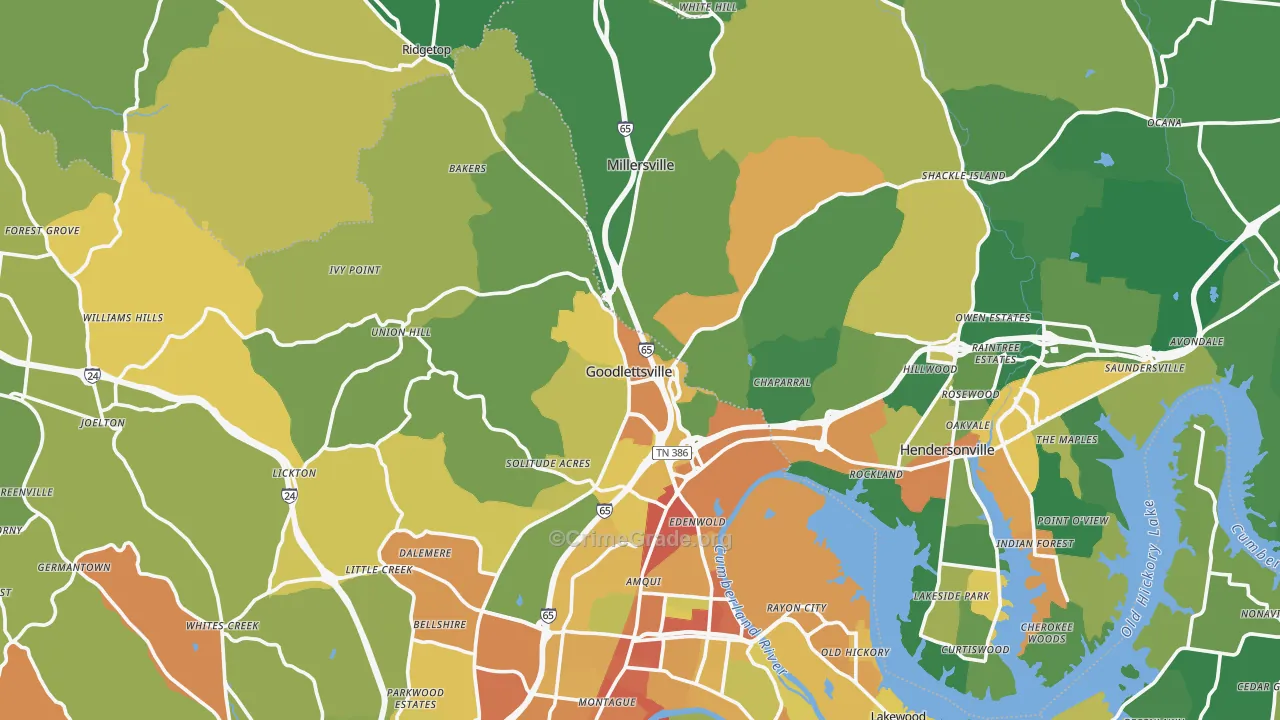 Goodlettsville, TN Map of Robbery Rates