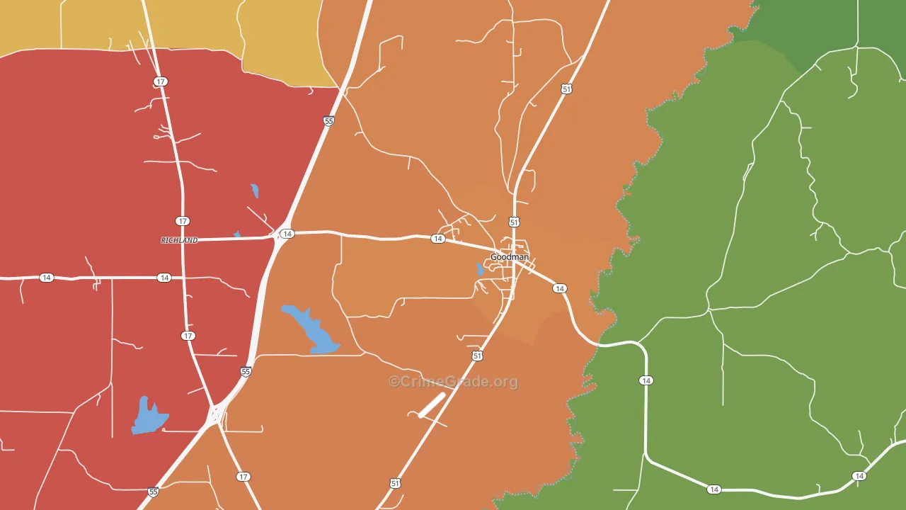 Goodman, MS Map of Robbery Rates