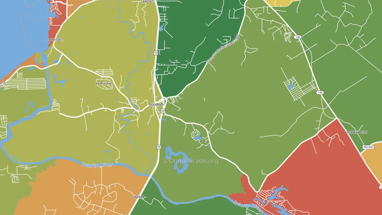 Goodrich, TX Map of Robbery Rates