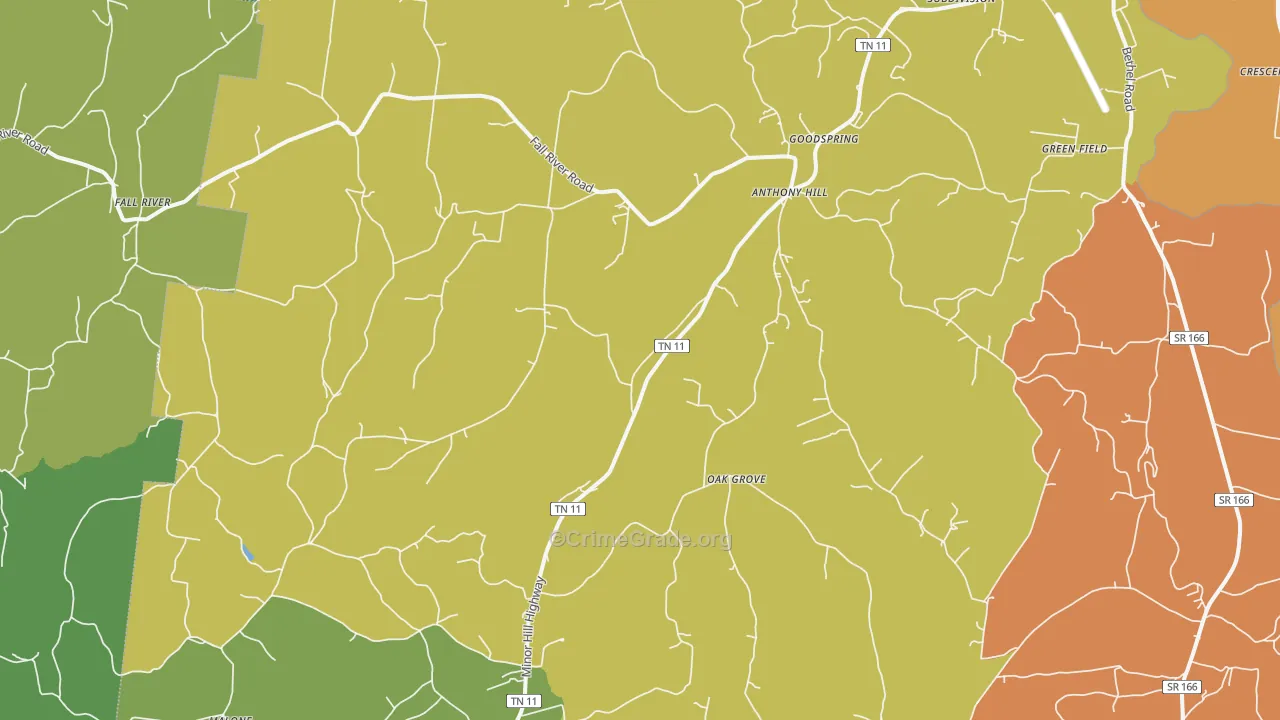 Goodspring, TN Map of Robbery Rates