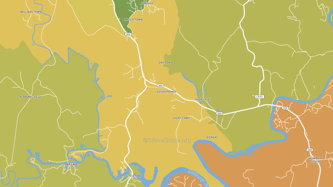 Goodsprings, AL Map of Robbery Rates