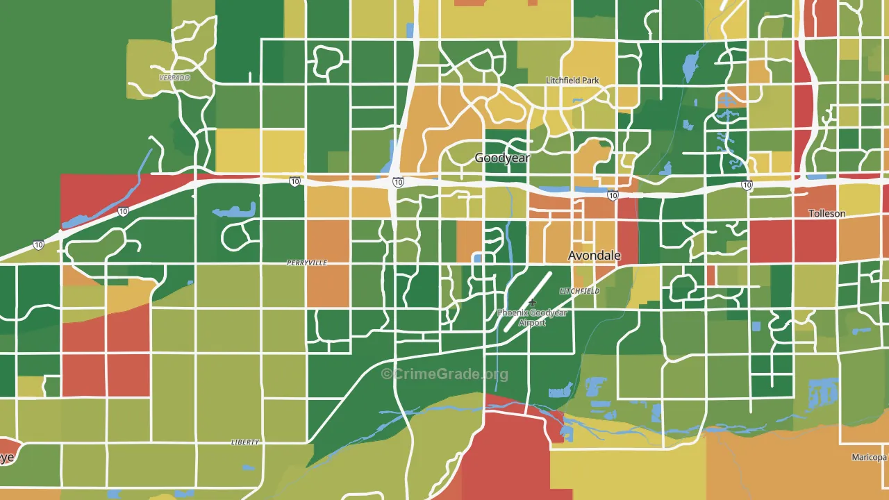 Goodyear, AZ Map of Robbery Rates