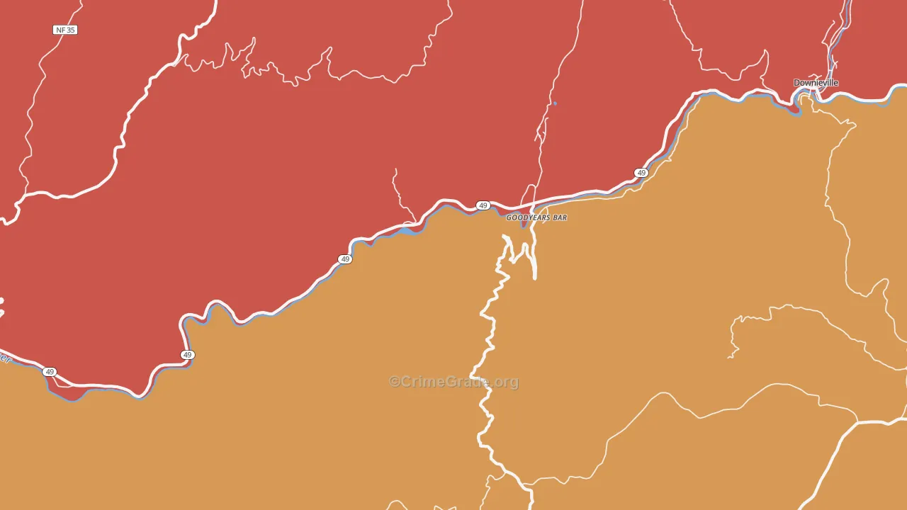 Goodyears Bar, CA Map of Robbery Rates