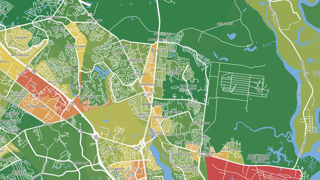 Goose Creek, SC Map of Robbery Rates