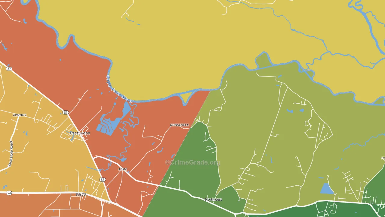 Gooseneck, NC Map of Robbery Rates