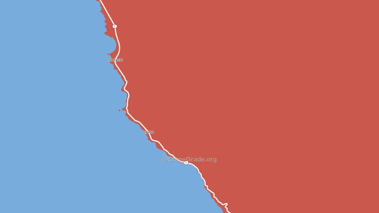 Gorda, CA Map of Robbery Rates