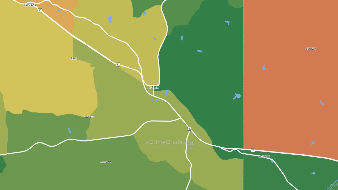 Gordo, AL Map of Robbery Rates