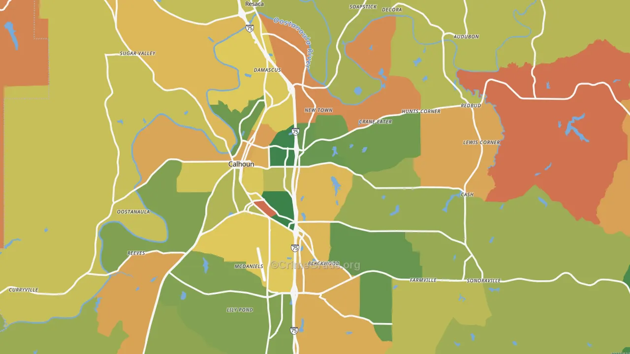 Gordon County, GA Map of Robbery Rates