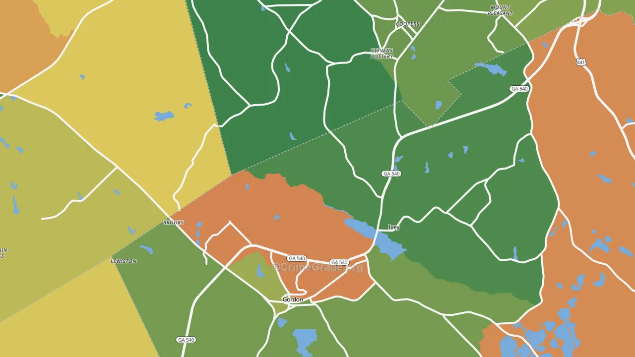 Gordon, GA Map of Robbery Rates