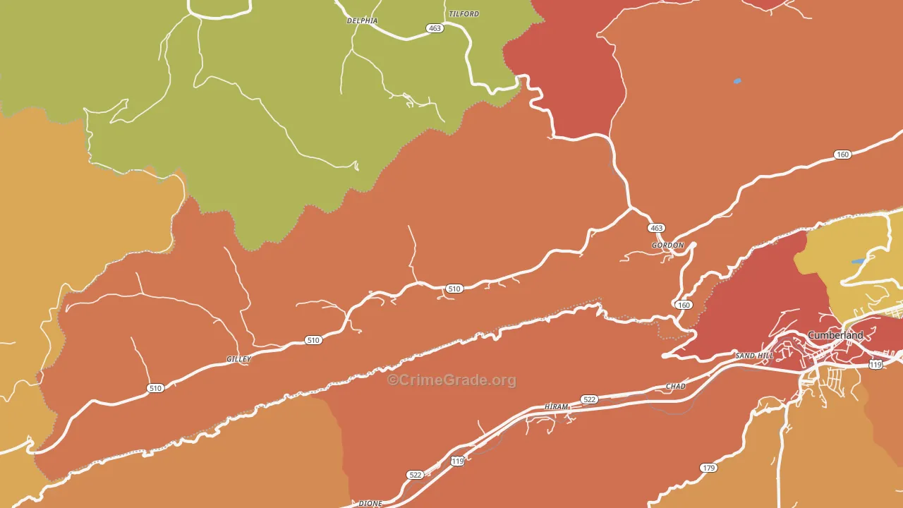 Gordon, KY Map of Robbery Rates