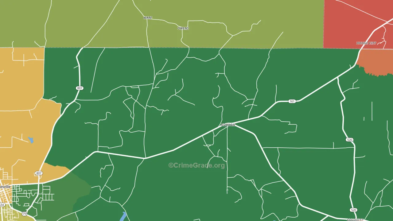Gordon, LA Map of Robbery Rates