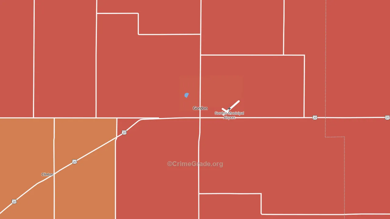Gordon, NE Map of Robbery Rates