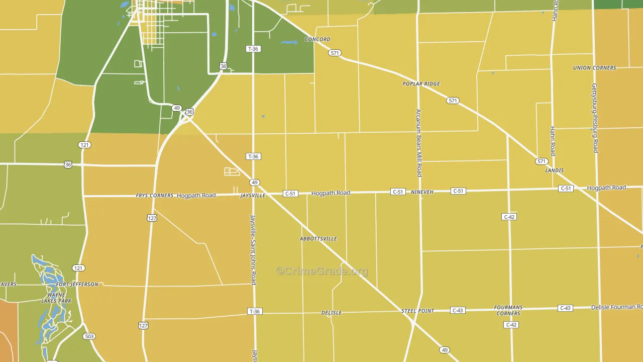 Gordon, OH Map of Robbery Rates