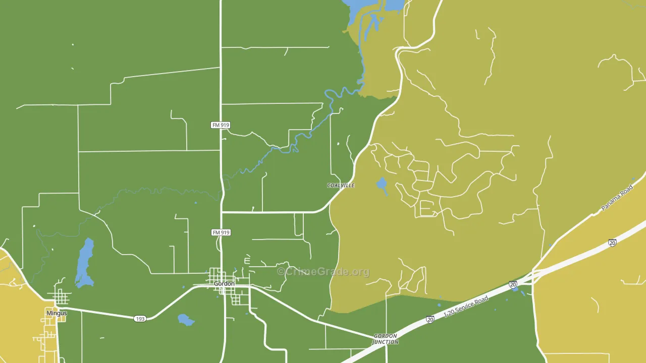 Gordon, TX Map of Robbery Rates