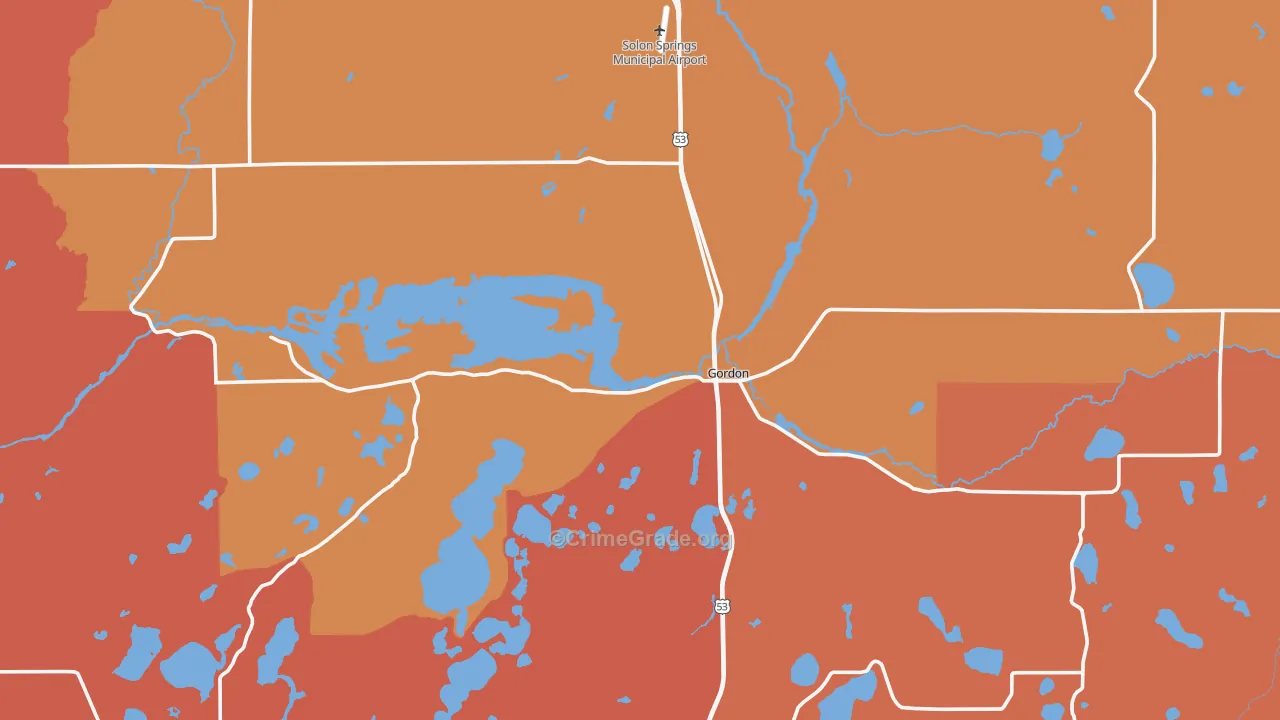 Gordon, WI Map of Robbery Rates