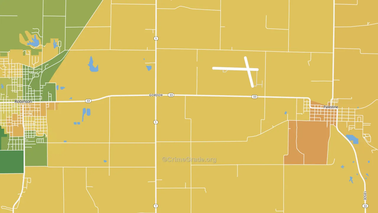 Gordons, IL Map of Robbery Rates