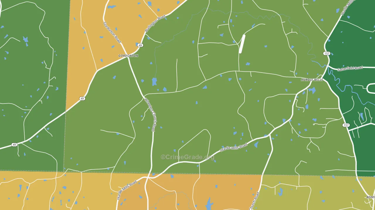 Gordonton, NC Map of Robbery Rates