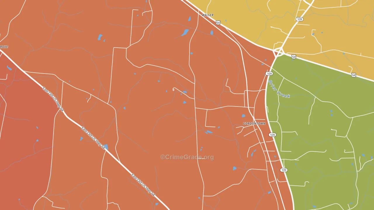 Gordontown, NC Map of Robbery Rates