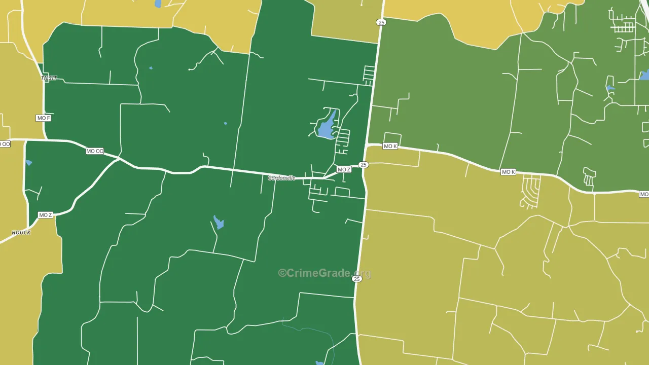 Gordonville, MO Map of Robbery Rates