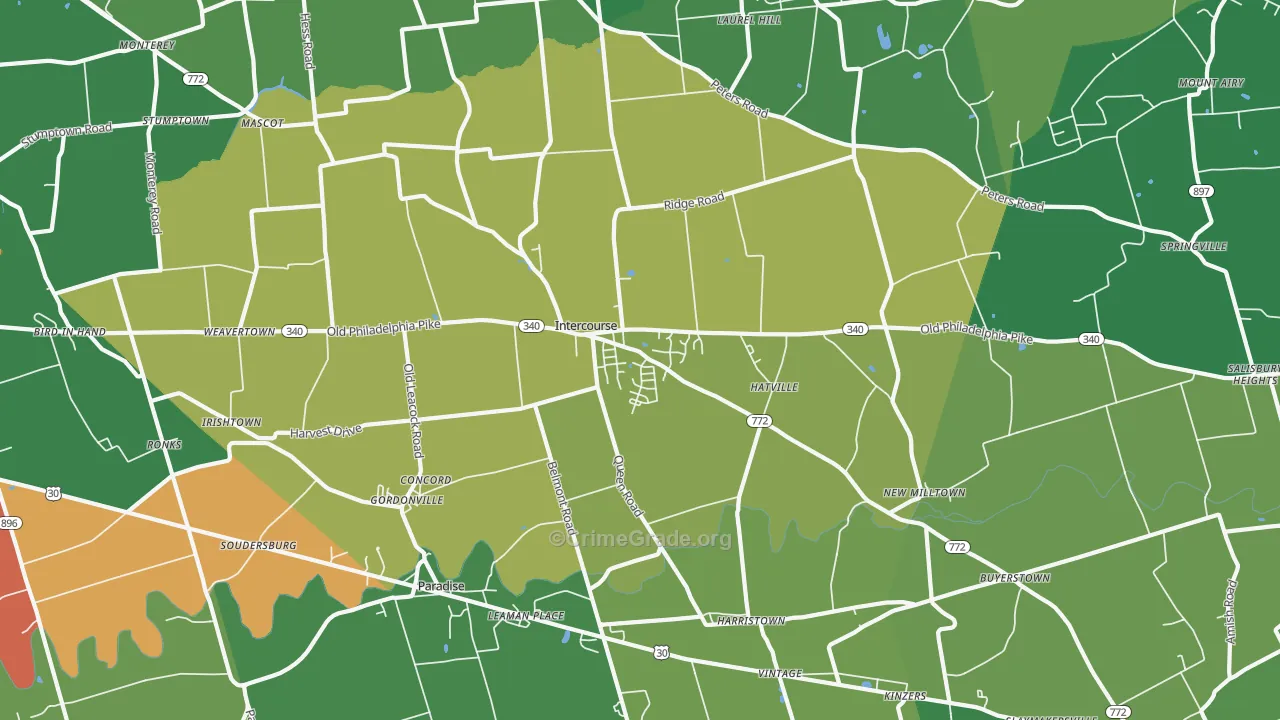 Gordonville, PA Map of Robbery Rates