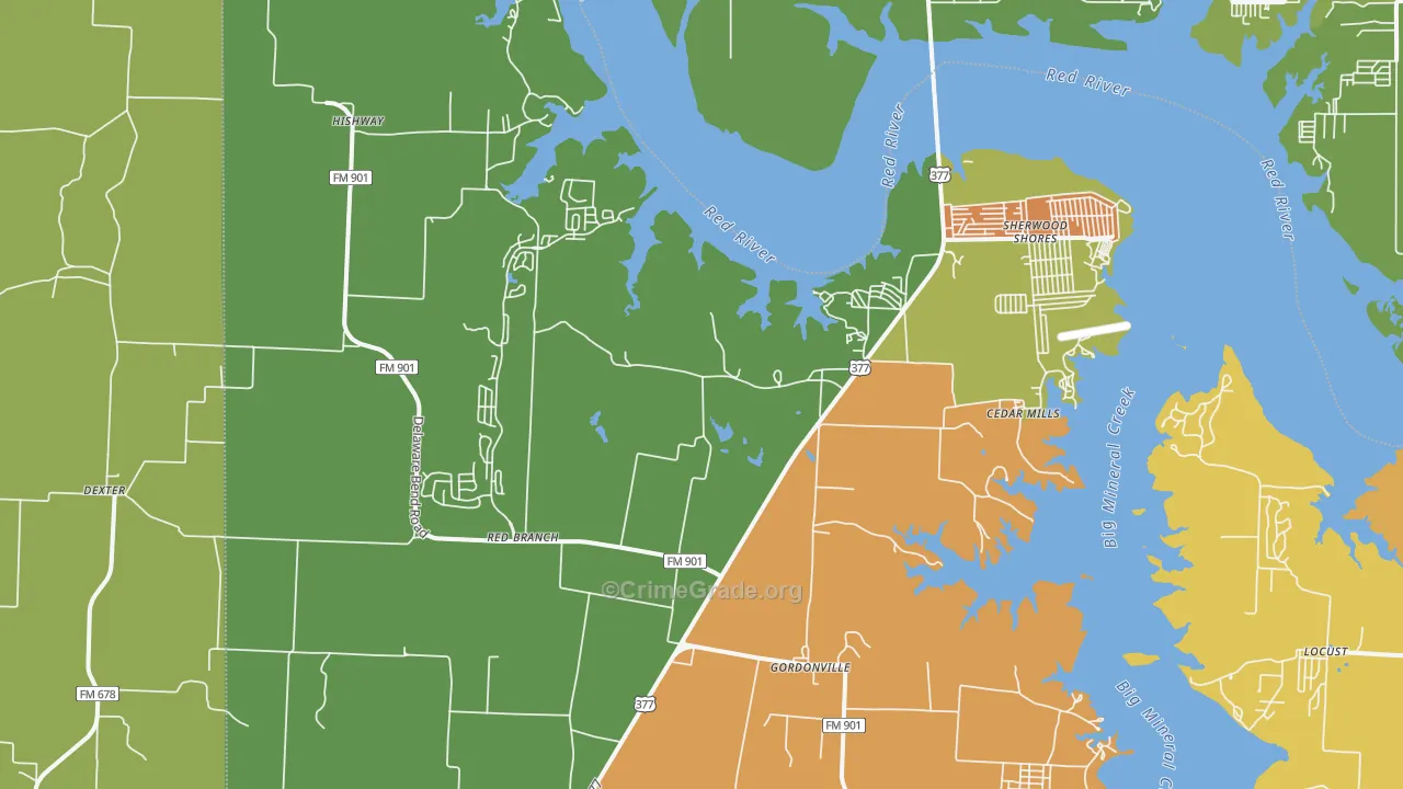 Gordonville, TX Map of Robbery Rates