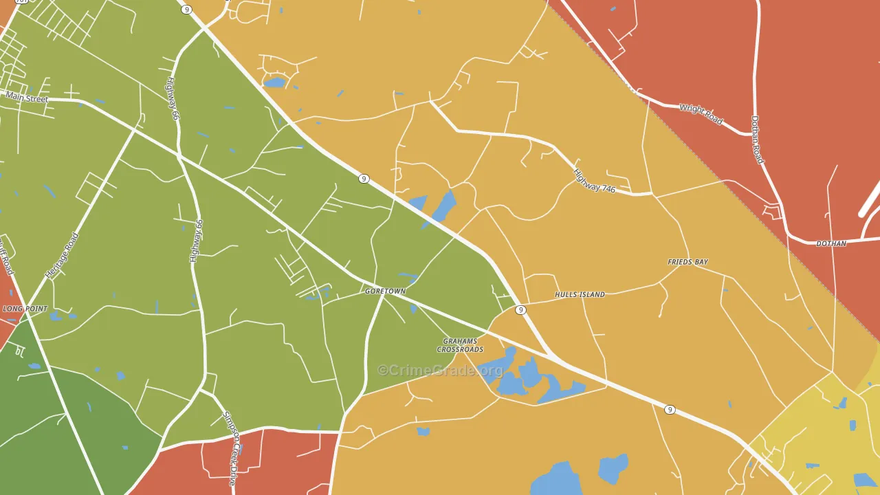 Goretown, SC Map of Robbery Rates