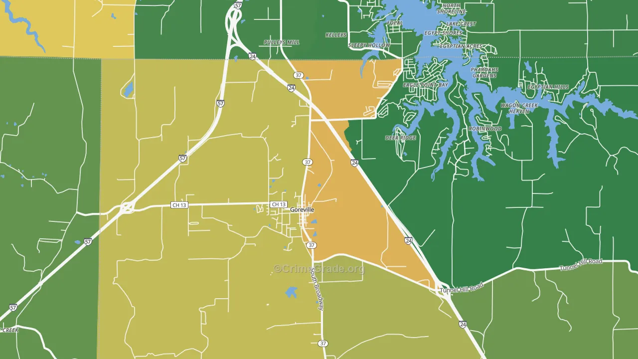 Goreville, IL Map of Robbery Rates