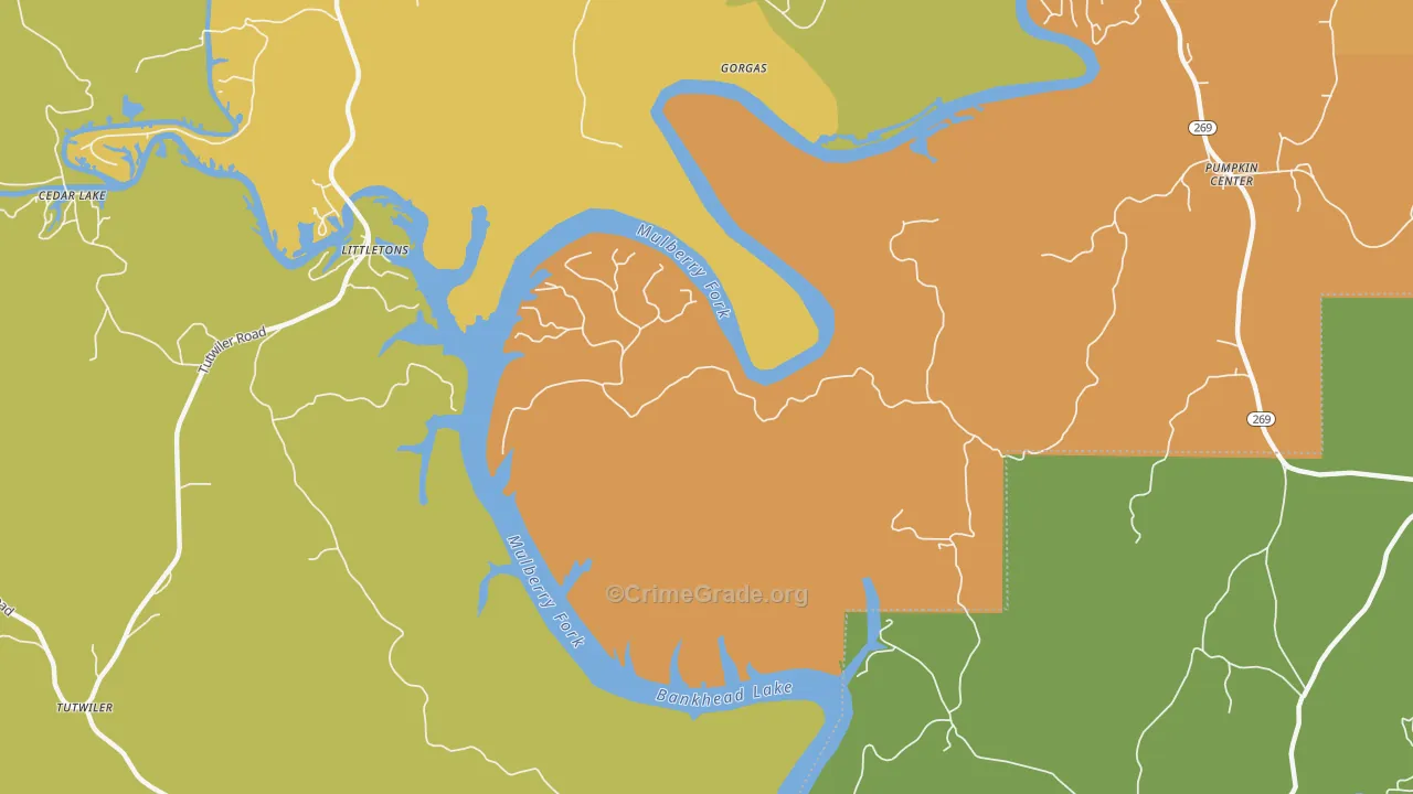 Gorgas, AL Map of Robbery Rates