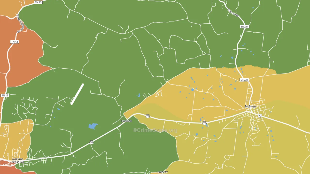 Gorman, TN Map of Robbery Rates