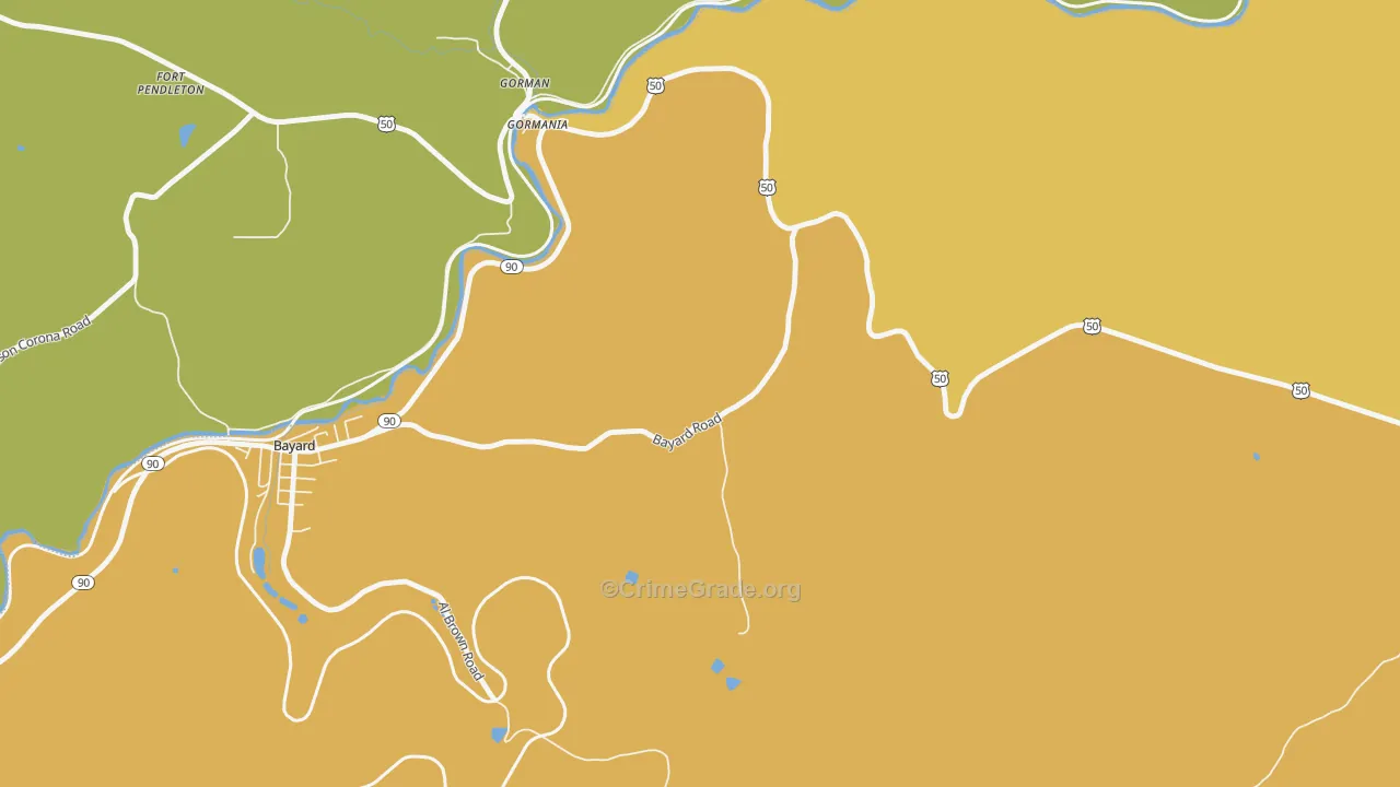 Gormania, WV Map of Robbery Rates