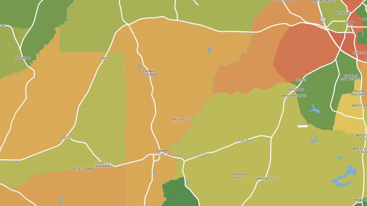 Goshen, AL Map of Robbery Rates