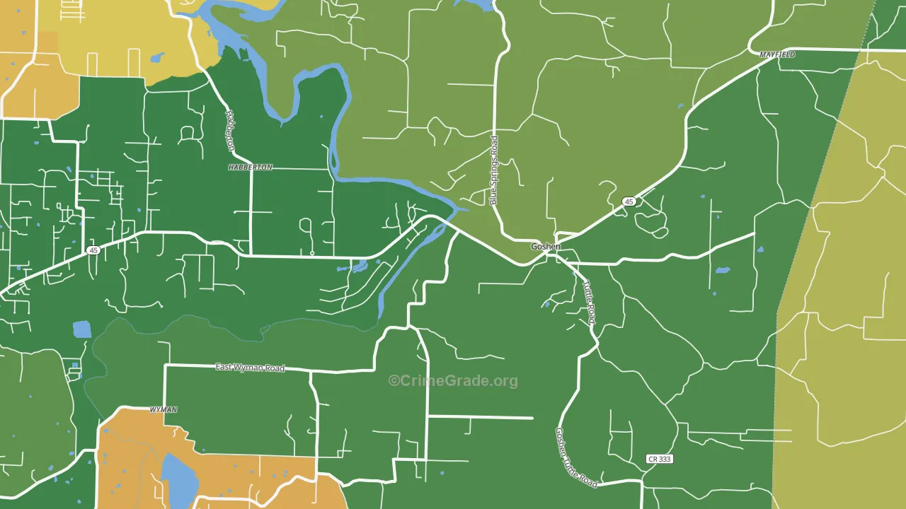Goshen, AR Map of Robbery Rates