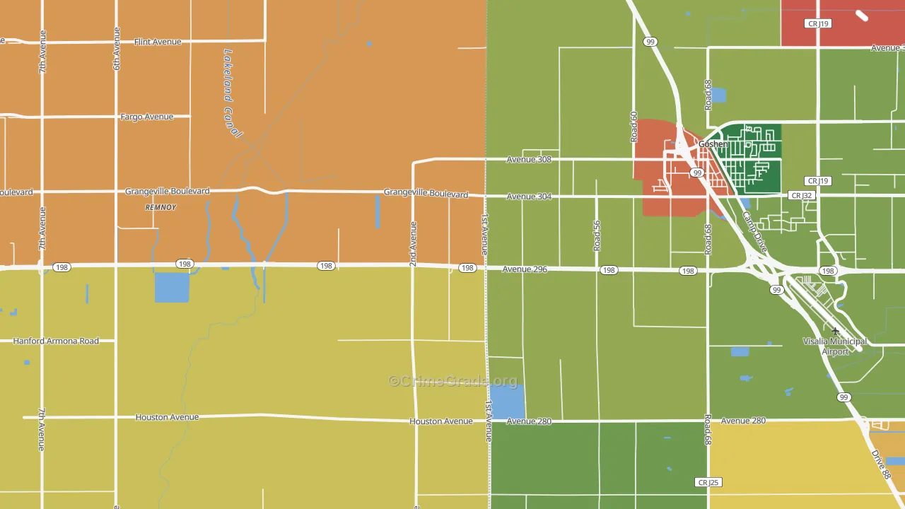 Goshen, CA Map of Robbery Rates