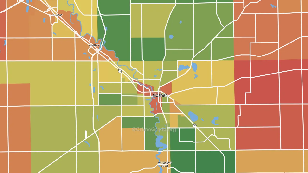 Goshen, IN Map of Robbery Rates